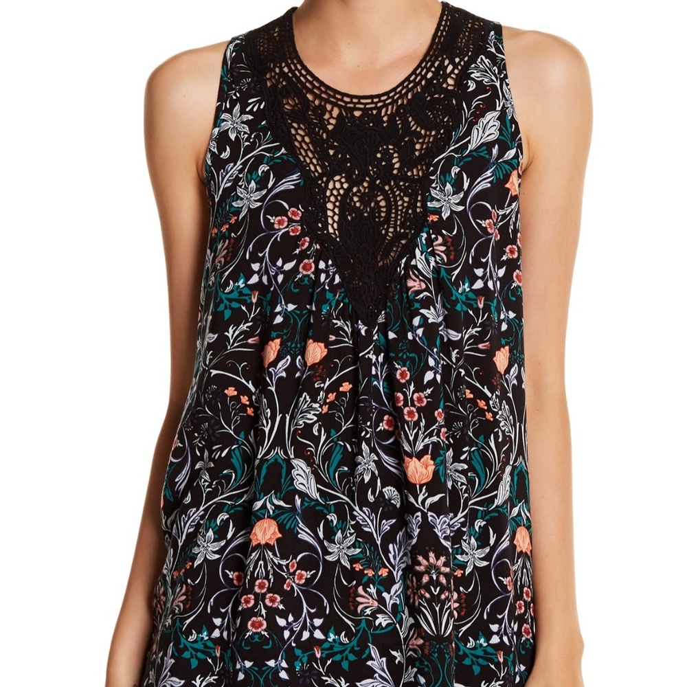 Lace Yoke Printed Tank